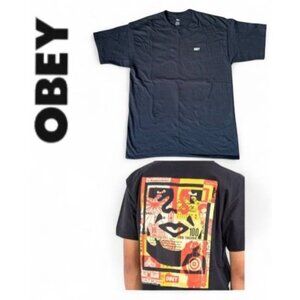 $8 WHEN BUNDLED Obey Men's Size XL 3 Face Collage Short Sleeve Black T-Shirt